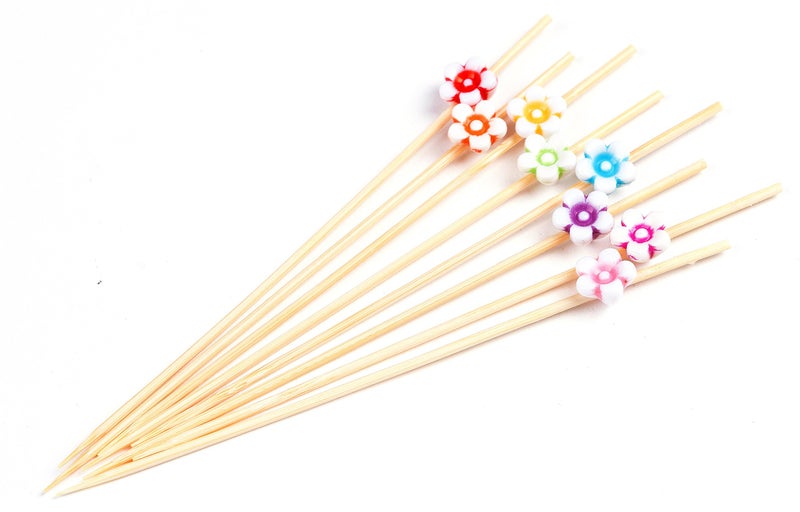PuTwo Cocktail Picks Handmade Bamboo Toothpicks 100pcs 4.7â€ in Multicolor Flower - Image 4